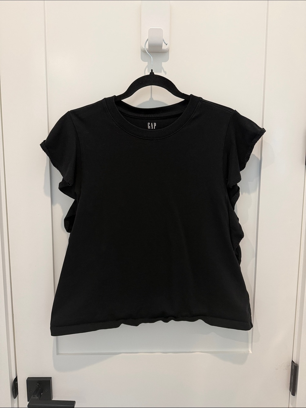 GAP Black Ruffle Sleeve Crewneck Tee